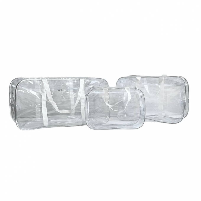 Set geantă de maternitate transparentă cu detalii albe, 3 bucăți (1)